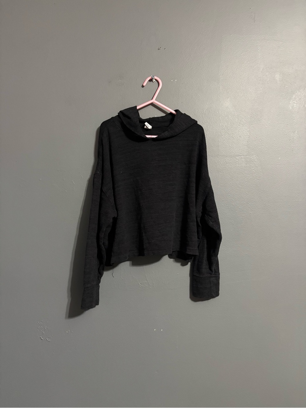 Old Navy Black Solid Knit preppy grunge Pullover cropped Hoodie girls Size M (8)